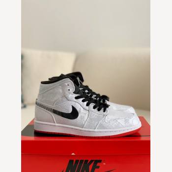 Clot x Air Jordan AJ1 Mid Fearless White Silk Sneakers (1494-kb)